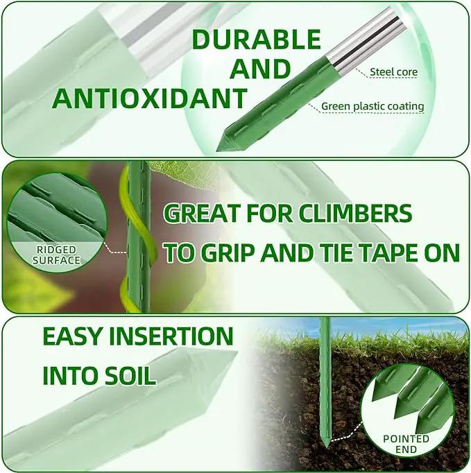 Garden Stakes 16 Inch 70 Pack, Diy 4ft 5ft 6ft 7ft 8ft Tomato Stakes Plastic Coated Metal Plant Sticks Stakes Supports with 40 Connectors 30 Rotatable Clips for Indoor Outdoor Plants Vegetable by GreenHaven Gardens