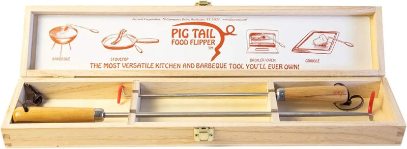 Jaccard Original Combo Pack with Wooden Gift Box, 12"/19", PigTail Food Flipper, Stainless Steel by GreenHaven Gardens