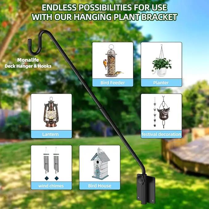 Deck Hook Wall Mounted,Extended Plant Hanger Outdoor,Bird Feeder Hanger-Metal Fence Shepherds Hooks Bracket for Hanging Hummingbird Feeder,Planter,Flower Baskets,Lantern-360°Rotating Pole by GreenHaven Gardens