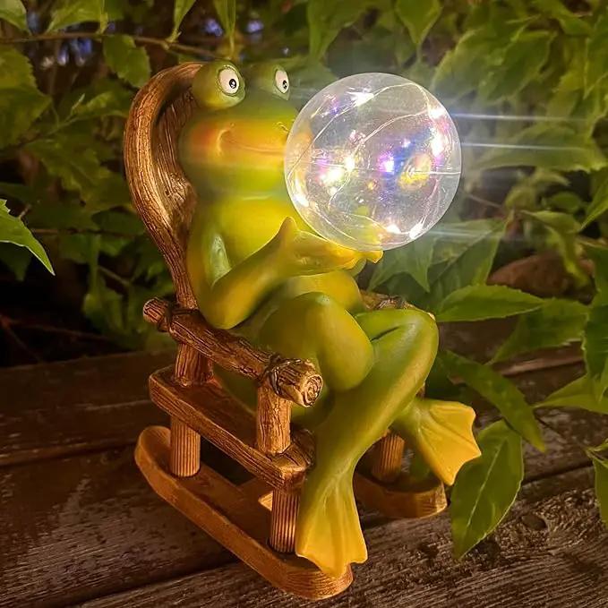 Funoasis Garden Outdoor Frog with Solar Powered Lamp Unique Gifts for Mom Outside Decor for Lawn Balcony Home Ornaments by GreenHaven Gardens