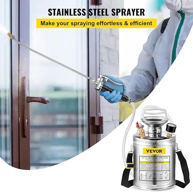Happybuy 1 Gallon Stainless Steel Pump Sprayer, 12" Wand & 3FT Reinforced Hose, Pressure Gauge, Safety Valve & Adjustable Nozzle, Garden Weed Sprayer for Lawn, Gardening, Sanitizing by GreenHaven Gardens