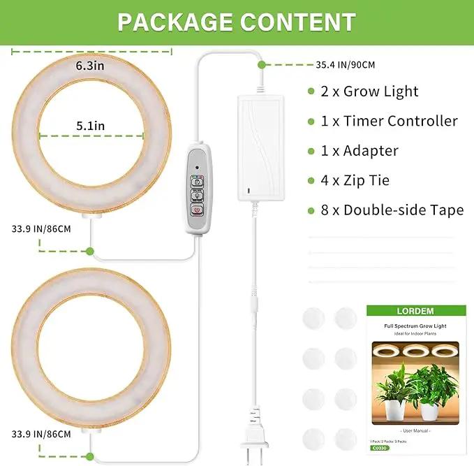 LORDEM 6.3" Bamboo Ceiling Grow Light for Indoor Plants, 144 LEDs Full Spectrum Grow Lamp, Under Cabinet Plant Light with 4/8/12H Auto Timer, 3 Switch Modes, 4 Dimmable Brightness Levels, Dual Head by GreenHaven Gardens