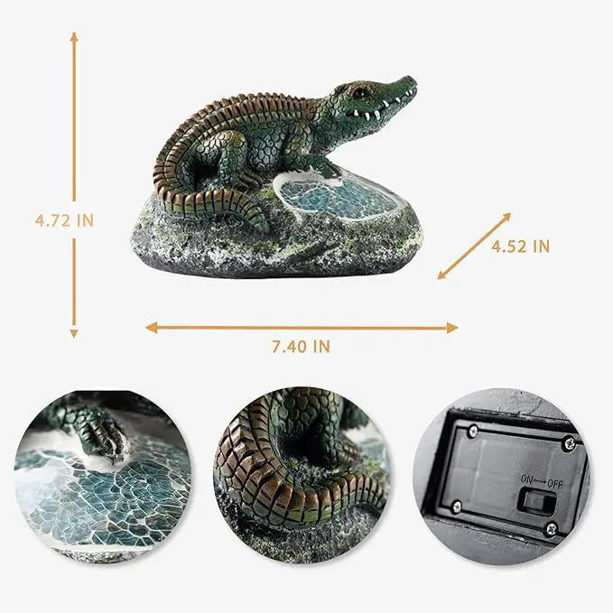 Garden Statue Crocodile,Solar Crocodile Decor for Outdoor,Resin Crocodiles Figurine with Solar Light for Patio,Balcony,Yard,Lawn Ornament,Perfect Garden Gift by GreenHaven Gardens