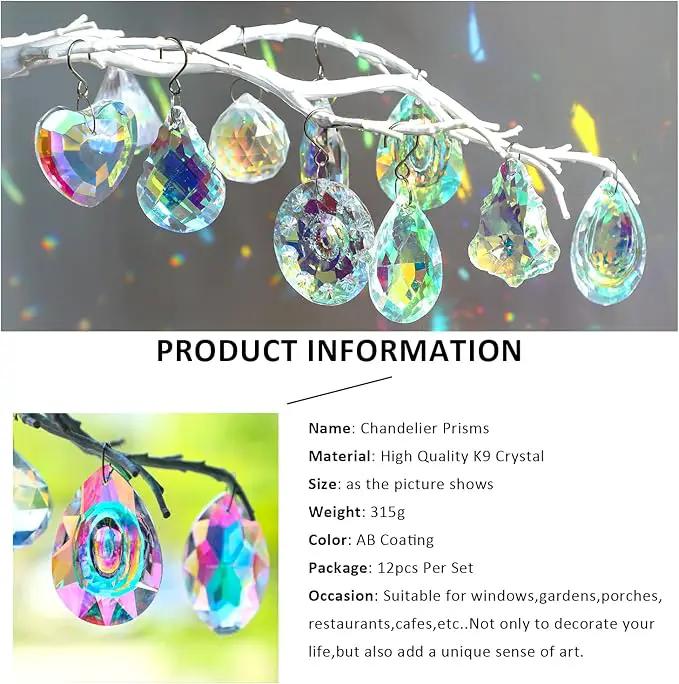 Crystal Prism Suncatchers, Rainbow Hanging Crystals Ornament Pendant for Window, Chandelier Part Replacement for Lamps Decoration,Pack of 12 by GreenHaven Gardens