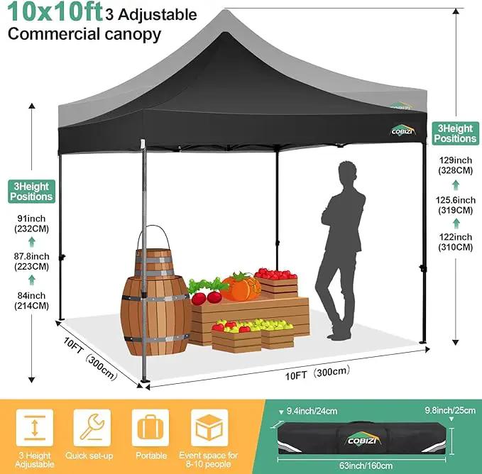 COBIZI 10x10 Pop Up Canopy Tent 10x10 Easy up Canopy, Heavy Duty Outdoor Canopy UPF 50+ All Weather Waterproof Instant Party Tents for Parties Gazebo with Handbag, Black(Windproof Upgraded) by GreenHaven Gardens