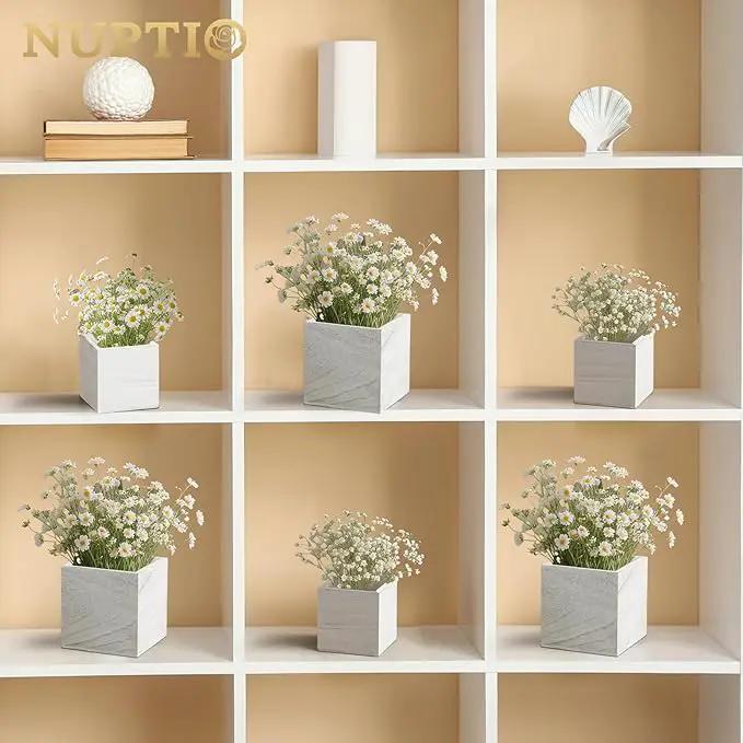 NUPTIO Wooden Box for Centerpiece Wedding: 12 Pcs Rustic Square Planter Box Farmhouse Table Fall Decor - 4×4" & 5×5" Whitewashed Small Wood Vases Flower Pots for Windowsill Home Garden by GreenHaven Gardens