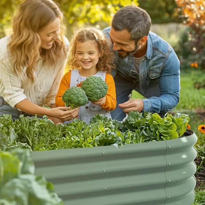 8x2ft Oval Galvanized Raised Garden Bed Kits 16" Tall Outdoor Large Metal Modular Planter Box 9-in-1 Raised Beds for Gardening,Vegetables,Fruits,Flowers & Herbs (Green) by GreenHaven Gardens
