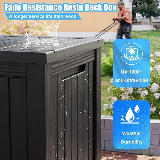180 Gallon Outdoor Deck Box,Storage Lockable Waterproof Patio Furniture,Garden Tools,Cushions,Pool Accessories Outside Storage Resin Box(Black) by GreenHaven Gardens