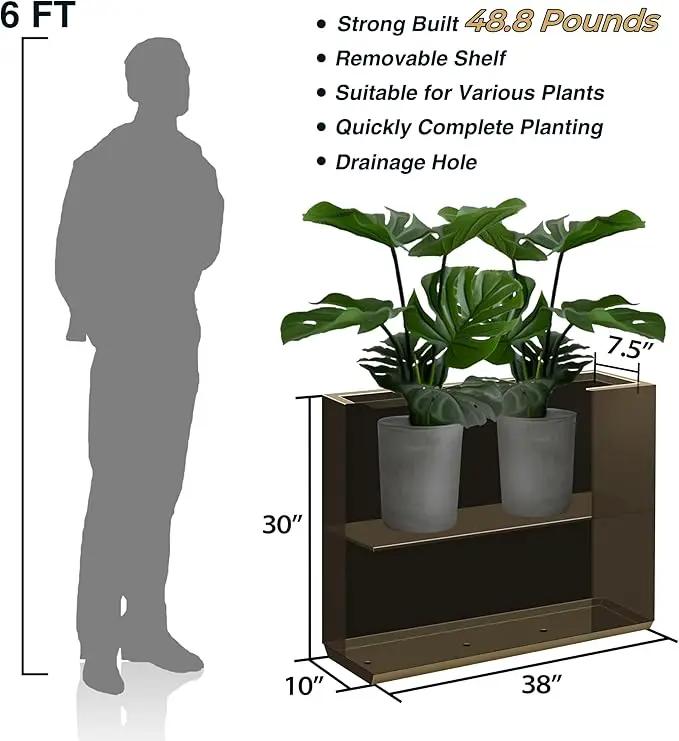 Metallic Heavy Planter for Outdoor Plants, 38Lx10Wx30H Inches Tall and Long Metal Divider Planter Box for Outside & Indoor, No Assembly Required (Espresso) by GreenHaven Gardens
