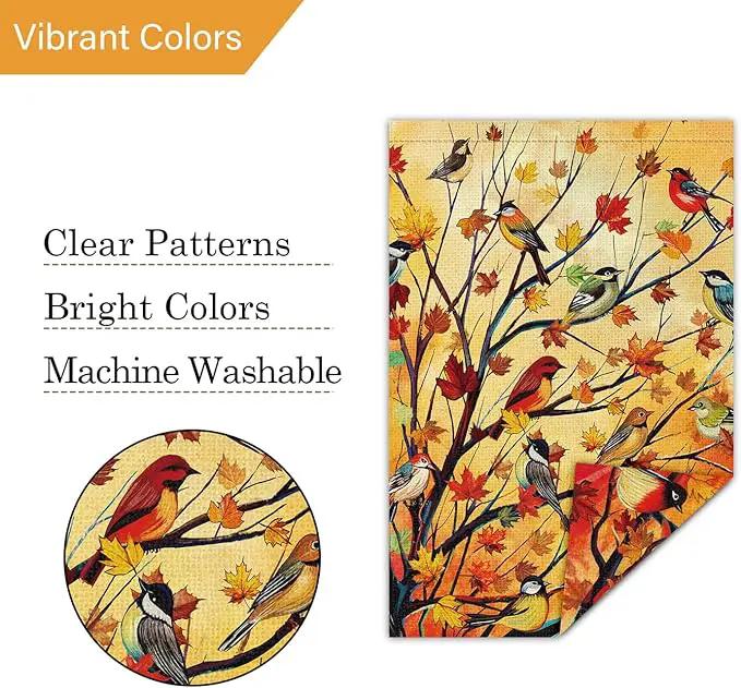 Louise Maelys Welcome Fall Garden Flag 12x18 Double Sided, Small Burlap Autumn Maple Tree Birds Thanksgiving Outside Outdoor House Yard Decor by GreenHaven Gardens