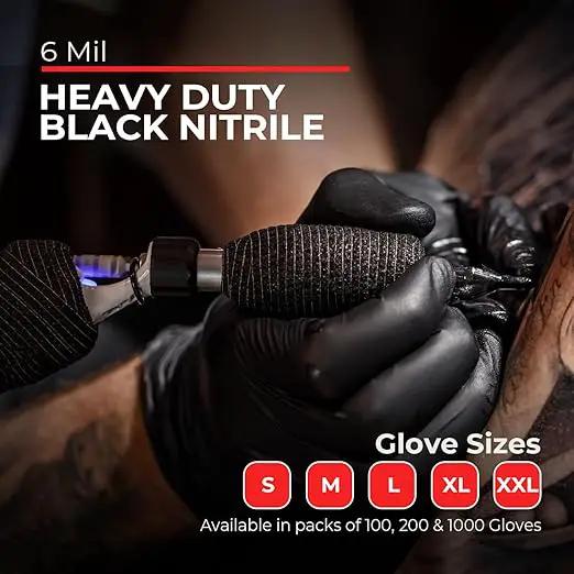 Heavy Duty 6 Mil Black Nitrile Gloves - Disposable, Latex & Powder Free | Mechanic, Food Prep & Tattoo | Rubber Gloves for Cooking, Cleaning & Household | Pack of (100) by GreenHaven Gardens