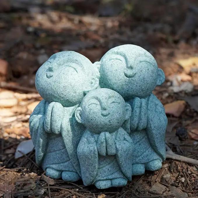 OwMell 3 Japanese Jizo Statue Stone Japanese Buddha Jizo Monk Statue Figurine Memorial Statue Aquarium Decoration Garden Outdoor Ornament 3" - Praying by GreenHaven Gardens