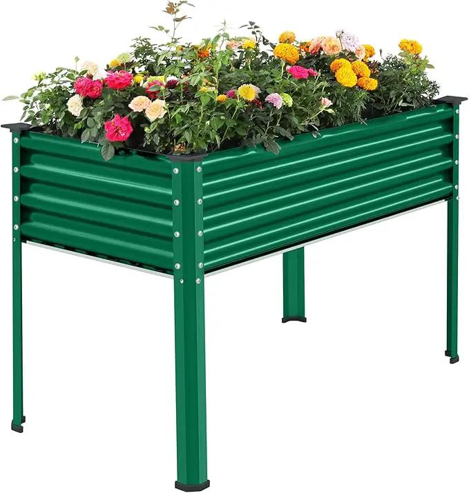 Land Guard Galvanized Large Metal Raised Garden Bed with Legs for Vegetables (Green) by GreenHaven Gardens