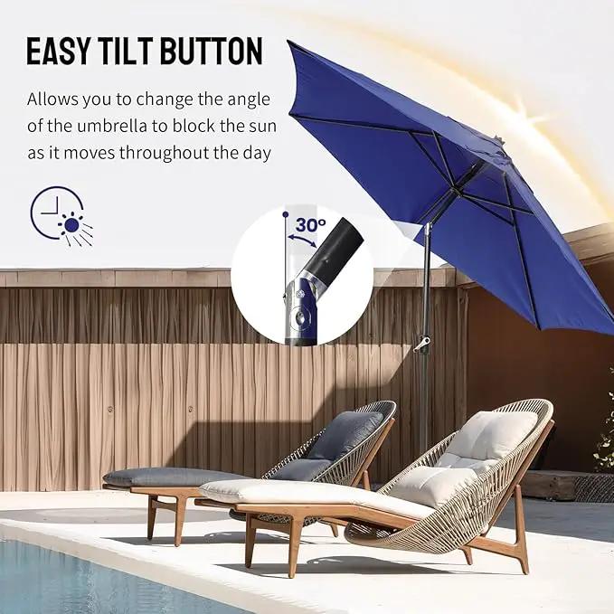 CROWN SHADES 9 Ft Patio Umbrella - Polyester Outdoor Umbrella with 30° Push Button Tilt, Patented Edge Connection Windproof Design for Patio, Pool, Garden & Table, UV Resistent by GreenHaven Gardens