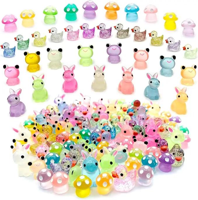 122Pcs Luminous Mini Resin Animal Figurines Glow in The Dark Cute Rabbits Frogs Mushrooms Glitter Ducks 4 Combination Miniature Figurines Set for Office Garden Decoration Aquarium Home Party Decor by GreenHaven Gardens