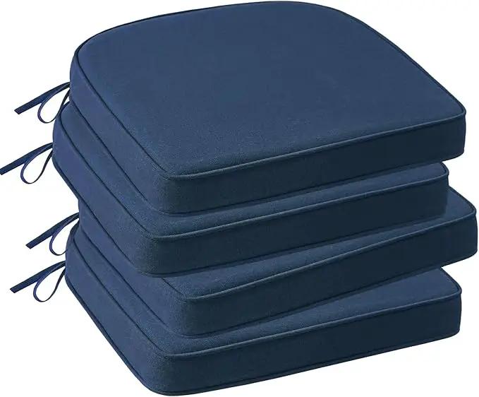 Outdoor Sunbrella Round Corner Seat Cushion, 17"x16"x2", Set of 4, Non Slip Seat Cushion Pads with Removable Cover for Patio Furniture, Garden Yard Lawn, Specrtum Indigo by GreenHaven Gardens
