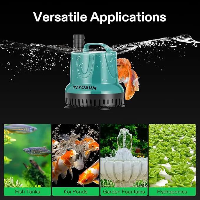 VIVOSUN 260GPH 20W Submersible Water Pump for Fish Tank, Pond, Aquarium, Hydroponic Systems with 6ft Power Cord and 3 Outlet Adapters, Blue by GreenHaven Gardens