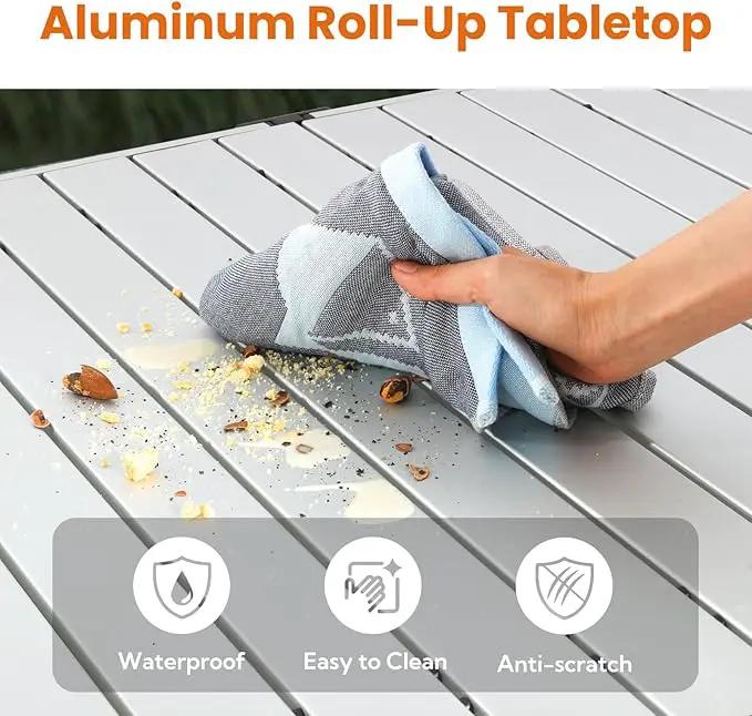 Large 46.4" Camping Table for 2-6 People - 220lbs Capacity Heavy Duty Foldable Outdoor Table with Aluminum Roll-Up Top & Carry Bag, Portable Picnic Desk for BBQ, Tailgating, Backyard (Silver) by GreenHaven Gardens