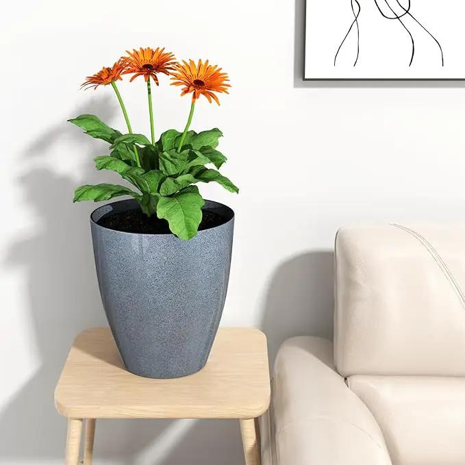 QCQHDU Plant Pots Set of 2 Pack,10 Inch Plant Pot for Indoor and Outdoor Plants with Drainage Hole,Flower Pots Modern Decorative Planter for Garden Plants (Dark Grey) by GreenHaven Gardens