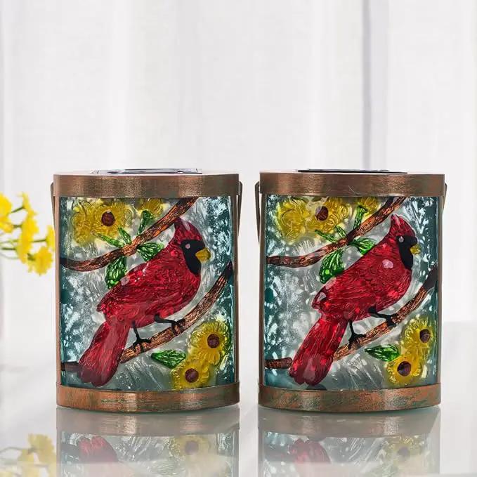 Starsoul 2 Pack Hanging Solar Lantern Outdoor Waterproof Glass Red Cardinal Decorative Solar Lights for Outside Garden Yard Table Patio Decor Cardinal Gifts by GreenHaven Gardens