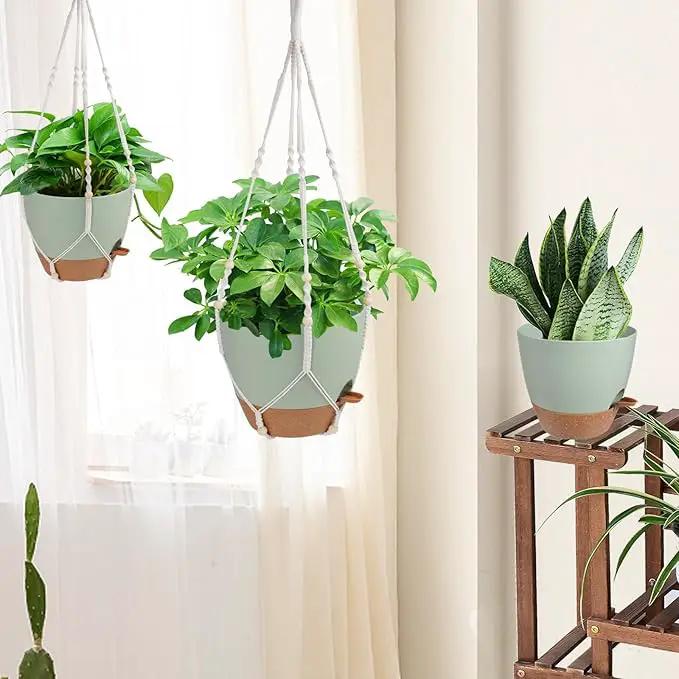41.5 Inch Macrame Plant Hanger Indoor Outdoor with 12 Inch Flower Pot, Hanging Planter for Plants Holder with Wood Beads for Boho Home Decor (Ivory+Green) by GreenHaven Gardens