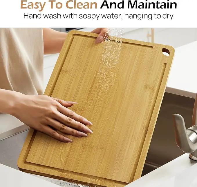 Wood Cutting Board for Kitchen - Reversible Bamboo Cutting Boards Gift Set of 3 with Juice Groove, Wooden Chopping Board for Meat, Fruit, Vegetables & Cheese (Pre Oiled, Natural) by GreenHaven Gardens