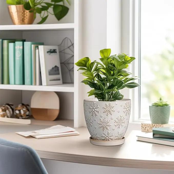 6.9 Inch Plant Pot with Drainage Hole and Saucer Ceramic Planter for Indoor Plant Flower Pot for Orchid Succulents Plants White by GreenHaven Gardens