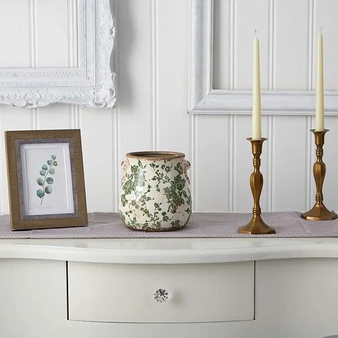 6.5in. Tuscan Ceramic Green Scroll Planter by GreenHaven Gardens
