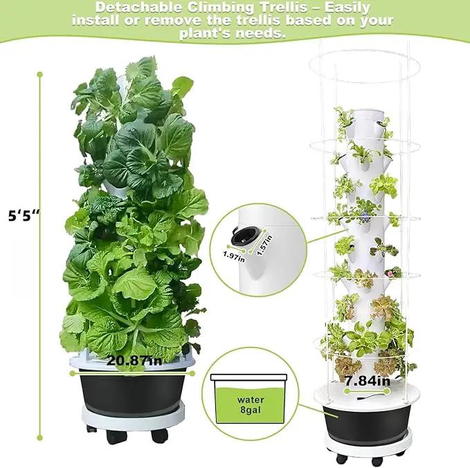 Hydroponic System Kit, Hydroponic Vertical Garden, Lettuce & Herb Starter Kit, with 36 Plant Holes, 9-Tier Indoor Outdoor Growing Tower with Climbing Trellis and Timer by GreenHaven Gardens