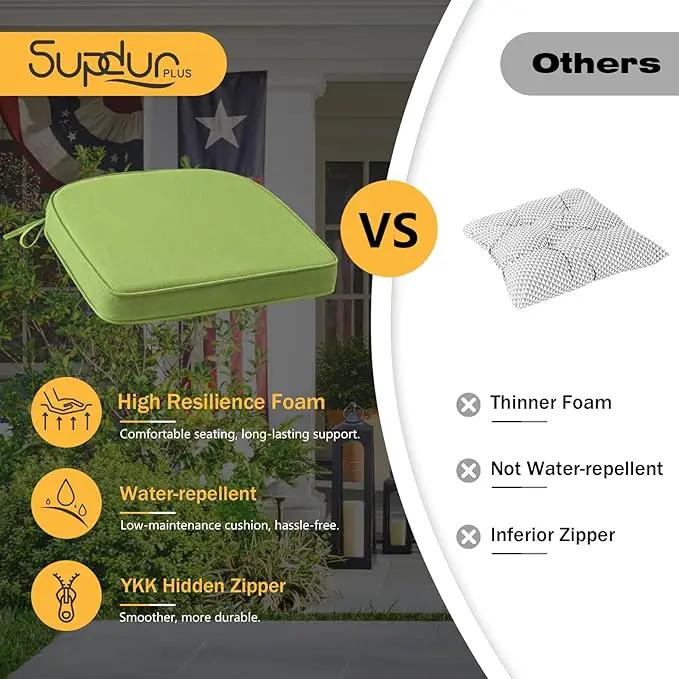 Outdoor Sunbrella Round Corner Seat Cushion, 17"x16"x2", Set of 4, Non Slip Seat Cushion Pads with Removable Cover for Patio Furniture, Garden Yard Lawn, Canvas Ginkgo by GreenHaven Gardens