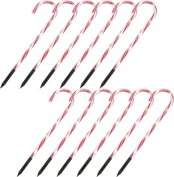 Joiedomi 17” Christmas Candy Cane Pathway Markers Lights with Stake, Set of 12 Christmas Candy Cane Stakes Lights for Christmas Party Walkway Patio Garden Holiday Outdoor Decoration by GreenHaven Gardens