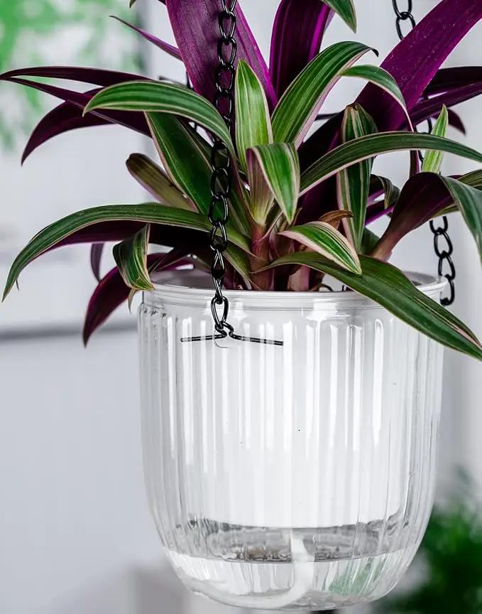 4.5 Inch 2 Pcs Self Watering Hanging Planter Indoor Plant Pots Drainage Holes, Outdoor Small Hanging Planters Flower Pot Basket, Visible Water Level, Plant Hanger Home Decor, Gardening by GreenHaven Gardens