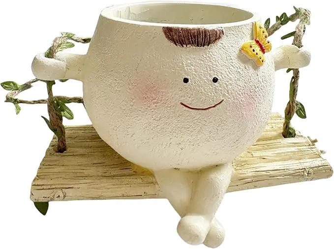 SUQ I OME Hanging Baby face Planter Pot with Butterfly Decorations,Indoor and Outdoor Resin Hanging Pot Decor by GreenHaven Gardens