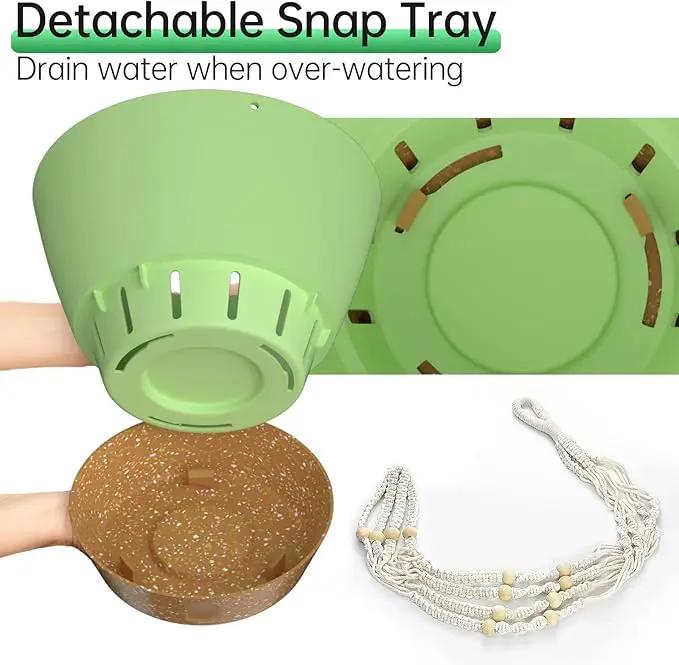 ZMTECH 2 Pack 10 Inch Hanging Planters with Macrame Plant Hanger for Indoor and Outdoor Plants, Self Watering, Drainage Hole, Visible Level Tray, Green by GreenHaven Gardens