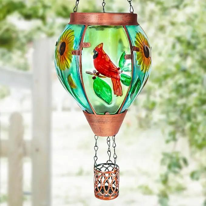 Solar Hot Air Balloon Lantern with Flame， Cardinal Glass Solar Hanging Lights Outdoor Yard Patio Farmhouse Decoration, Cardinal Gifts for Women Grandma Mom - Cardinal by GreenHaven Gardens