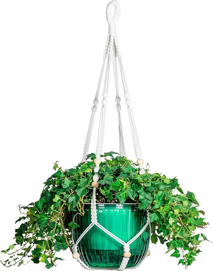 Melphoe Self Watering Hanging Planters for Indoor Plants, 1 Pack 8.3 Inch Outdoor Hanging Plant Pot Basket, 2 Kinds of Hangers Macrame 35.5’’ & Metal Chain 19.6’’ for Garden Home Decor by GreenHaven Gardens