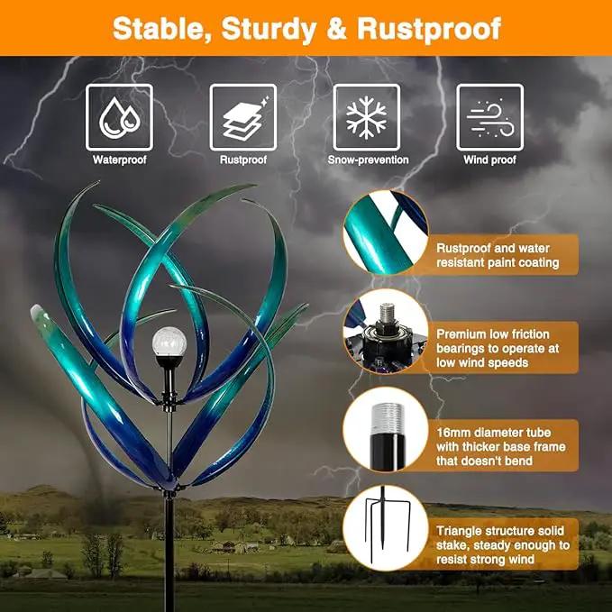 82 inch Wind Spinners Outdoor - Extra Large Outdoor Metal Wind Sculptures Spinners with Solar Light, Windmills for The Yard Garden, Yard Art Garden Lawn Decor - Peacock Blue by GreenHaven Gardens