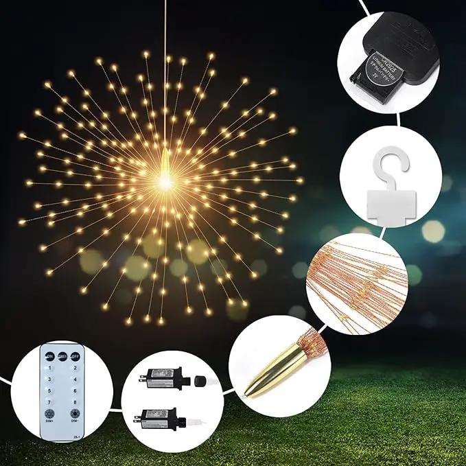 4 Pcs 800 LED Plug-in Starburst Sphere Lights, Firework Lights 8 Modes Dimmable Remote Control Waterproof Hanging Fairy Light, Copper Wire Lights for Patio Party Tent Christmas (Warm White) by GreenHaven Gardens