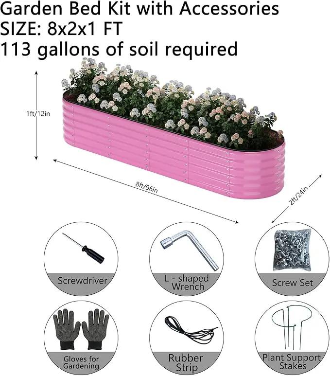 Galvanized Metal Planter Raised Garden Bed Kit for Gardening Outdoor，8x2x1ft Planter Grow Garden Box Raised Flower Bed，Long Vegetable Clearance Herb Raised Garden Beds for Gardening by GreenHaven Gardens