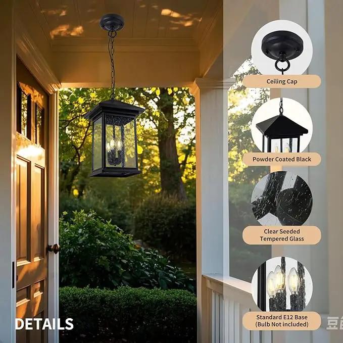 Classic Outdoor Hanging Lantern – Weather-Resistant, Stylish, Matte Black Finish, Clear Seeded Glass and Functional, Extra Large Size by GreenHaven Gardens