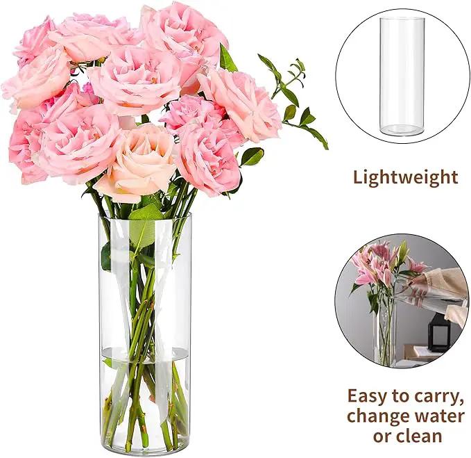 Clear Flower Vase, Non-breakable Vases, 6" W x 12" H, Acrylic Vase, Aesthetic Room Decor Cylindrical Modern Flower Vases for Table Centerpiece, Home Decor, Women Floral Arrangement Gift by GreenHaven Gardens