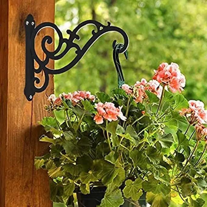 Hanging Planter Brackets 12-Inch 2 Pcs,Outdoor Hanging Brackets Wall Hook Heavy Duty Planter Brackets,Black Iron Planters Hook Indoor/Outdoor Planter Hanger Hooks by GreenHaven Gardens