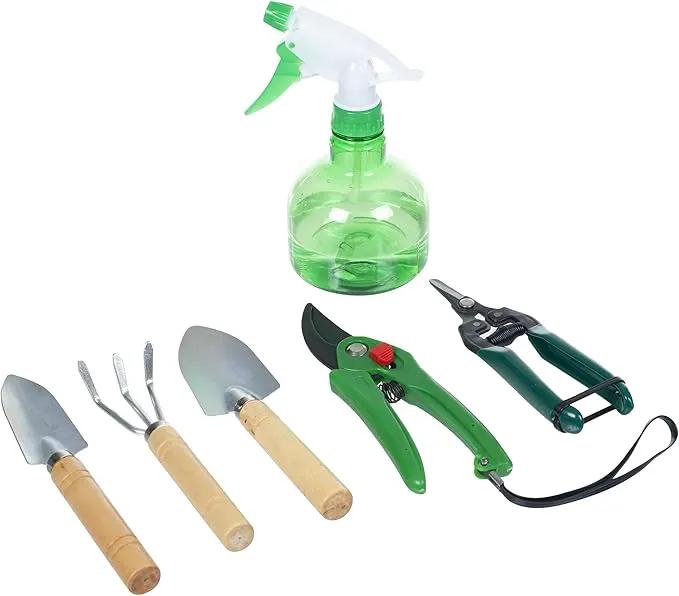 Pure Garden 7 Piece Gardening Tool Set – Mini Planting and Repotting Kit and Carrying Tote Bag Organizer for Succulents, Herbs, and Bonsai Plants by GreenHaven Gardens