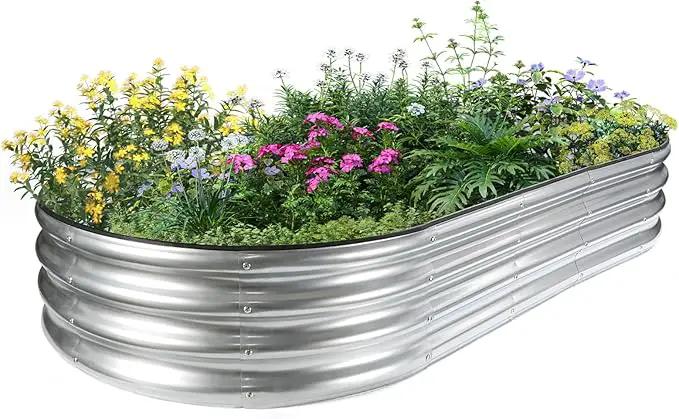 JERIA 6×3×1ft Oval Raised Garden Bed,Galvanized Raised Garden Bed Kit Outdoor Metal Gardening Planter Box for Vegetable, Fruits, Flower，Herbs by GreenHaven Gardens