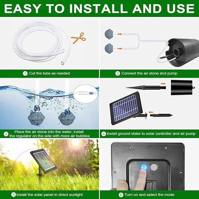 Solar Pond Aerator with Air Pump, 3 Modes(18H/36H/72H) Solar Aerator for Ponds Outdoor, 4W & 2200 mAh Solar Powered Air Pump with Bubble Regulator for Small Fish Pond, Stock Tank, Aquarium Hydroponics by GreenHaven Gardens