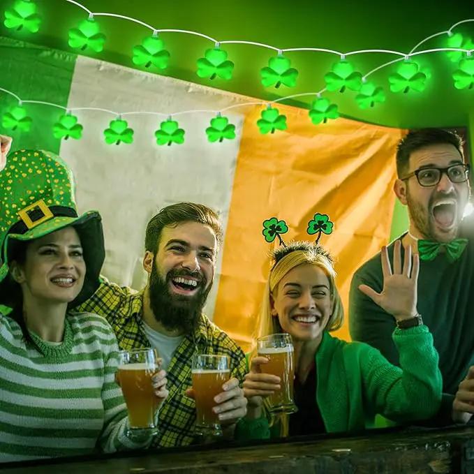 St Patricks Day Decorations Shamrock String Lights, 8.5FT Green Lucky Clover String Lights Waterproof with 10 Green LED Lights for Indoor Outdoor St. Patrick's Day Party Decorations, White Wire by GreenHaven Gardens