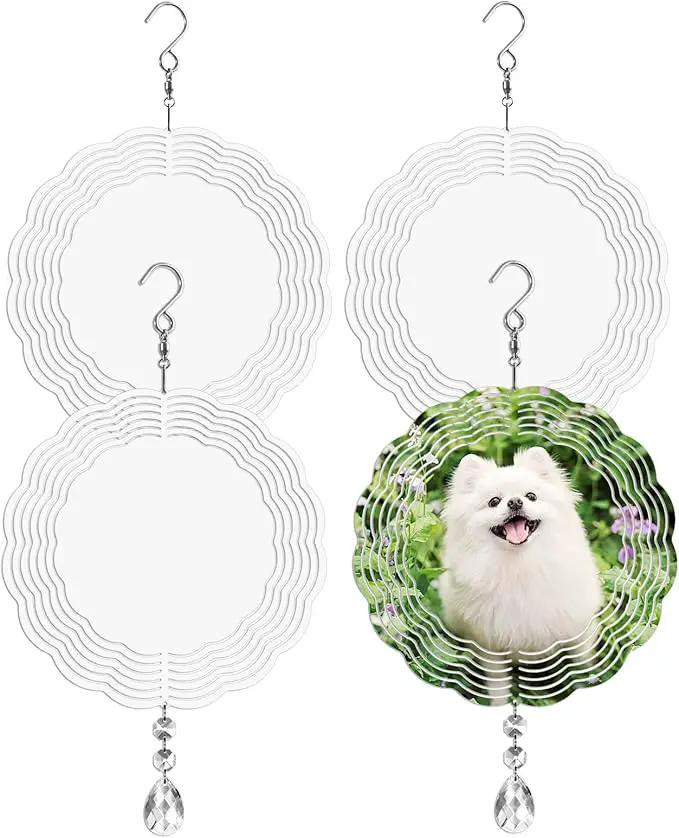 Sublimation Wind Spinner Blanks 8 Inch 4 Pack Wind Spinners Sublimation Blanks with Crystal Pendant Aluminum Metal Wind Spinners for Yard Garden Indoor Outdoor Window Porch Decoration（Round by GreenHaven Gardens