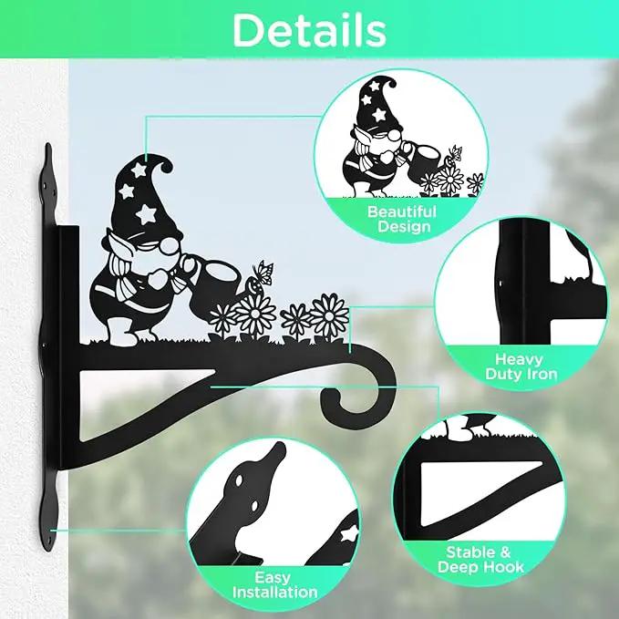 Christmas Plant Hangers Outdoor Iron Heavy Duty Ornamental Gnome Silhouette Wall Mounted Hanging Plant Bracket for Flower Pot Lantern Bird Feeder Wind Chimes Christmas Decoration by GreenHaven Gardens