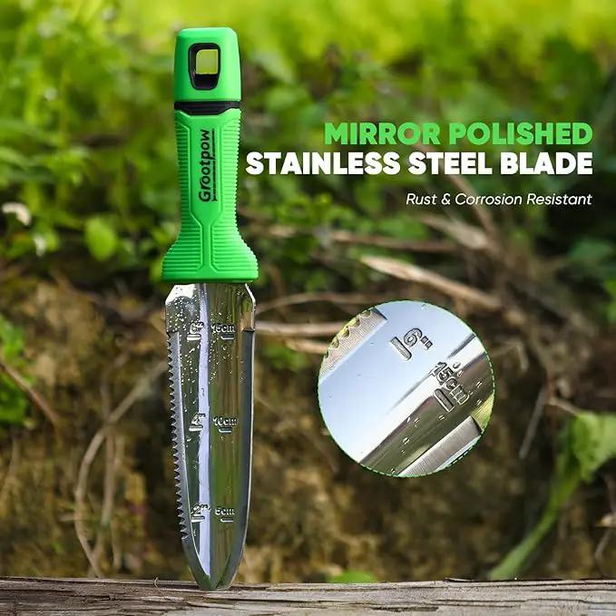 GK01 Hori Hori Garden Knife, Full Tang Gardening Knife with 7.1" Stainless Steel Double-Edged Blade, Heavy Duty Gardening Hand Tool for Weeding and Gardening with Oxford Sheath - in Gift Box by GreenHaven Gardens