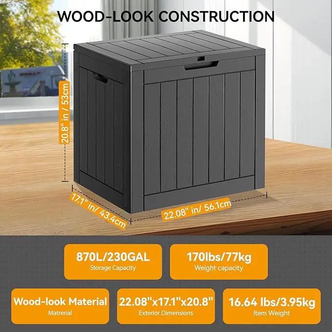 KAMABOKO Deck Box, 32 Gallon Resin Indoor and Outdoor Storage Boxes Waterproof for Garden Tools, Pool Accessories Storage Bench, Patio Furniture and Cushions with Lockable Lid, Black by GreenHaven Gardens